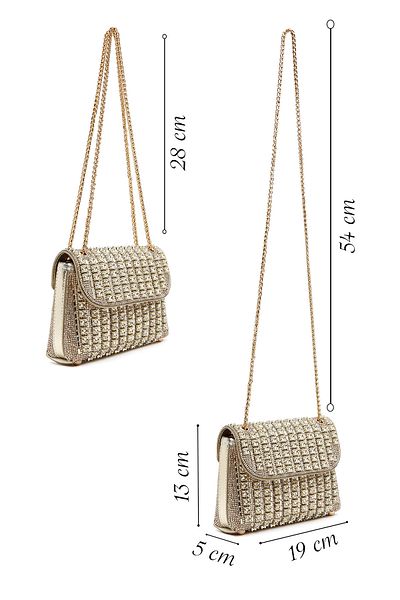 Derimod Women's Gold Long Strap Stone Evening Dress Crossbody Bag 25Sbd2954Ts