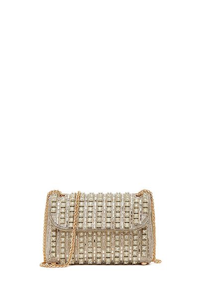Derimod Women's Gold Long Strap Stone Evening Dress Crossbody Bag 25Sbd2954Ts