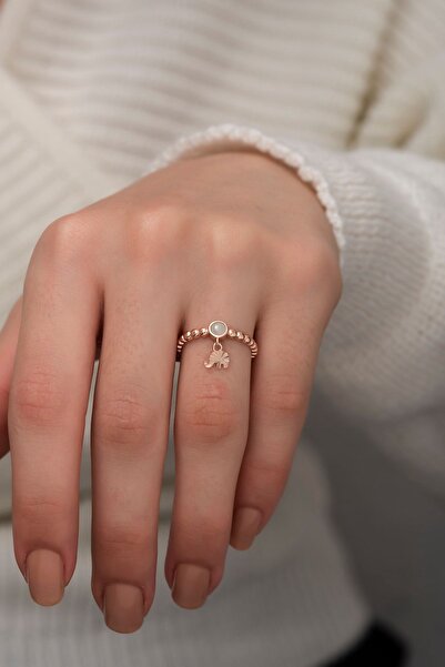 Papatya Silver 925 Ayar Gümüş Rose Altın Kaplama Ay Taşlı Fil Motifli Kadın Y...