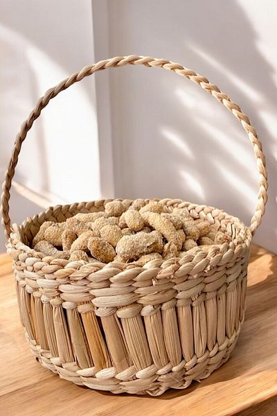 AFRALYAHOME سلة نزهة من الخوص مع مقبض سلة خوص مستديرة مجموعة النزهة اناء للزهور حامل زهور منظم بوهيمي