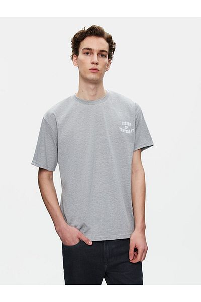 Ltb Short Sleeve Graphic Printed Loose Gray T-Shirt