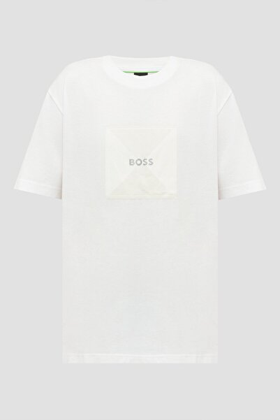 BOSS Erkek Normal Kalıp Pamuklu Jarse Kumaş Dokulu Logo Desenli Kısa Kollu Be...