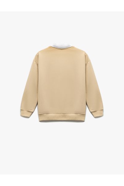 Koton Long Sleeve Shirt Collar Detailed Cotton Basic Sweatshirt