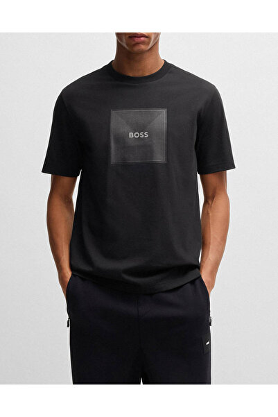 BOSS Erkek Normal Kalıp Pamuklu Jarse Kumaş Dokulu Logo Desenli Kısa Kollu Si...