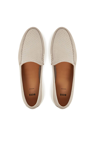 BOSS Erkek Günlük Rahat Taban %100 Sığır Derisi Astarlı Monogram Logolu Üst Yüzeyli Dikiş Detaylı Bej Loa