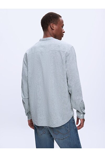 Ltb Regular Hakim Yaka Keten Görünümlü Uzun Kollu Yeşil Gömlek