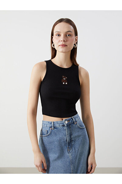 LC Waikiki Özmarka New Season Crew Neck Embroidered Women's Crop Top
