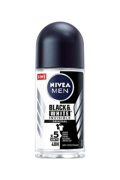 NIVEA مزيل العرق بكرة دوارة إنڤيزيبل للملابس السوداء والبيضاء الأصلي للرجال 50ملليلتر