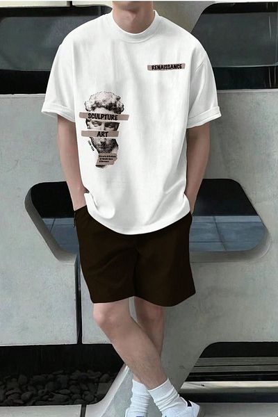 Sweetline Μπλουζάκι και σορτς White Coffee Art - Συνδυασμός Crew Neck