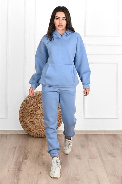 VBSVİBES Basic Plain Tracksuit Set Sweatshirt Jogger - Baby Blue Oversize Hooded