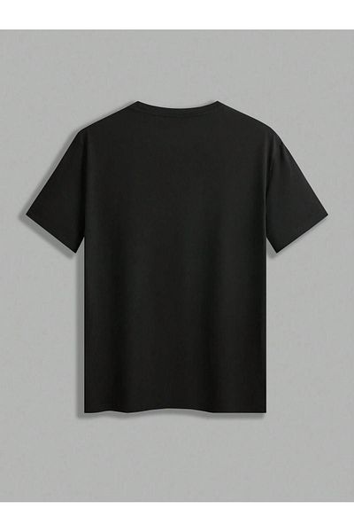 DUBU BUTİK Robotic Rabbit Single Jersey T-Shirt - Black Printed Oversize Crew Neck T-Shirt