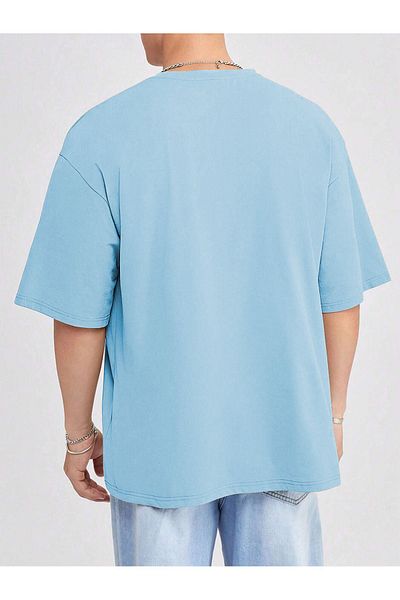 VBSVİBES Tricou de bază dintr-un singur jerseu - Tricou oversize cu gât crew albastru bebeluș