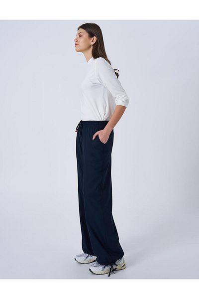 Kayra Comfortable Cut Trousers with Laced Legs Dark Navy Blue