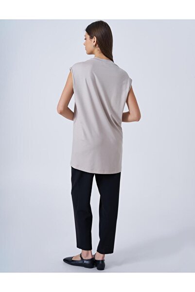 Kayra Sıfır Yaka Örme T-shirt Taş