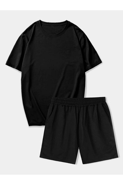 Sweetline Σορτς Universe Rocket T-Shirt - Black Bottom Top Team Shorts Combo Printed Crew Neck