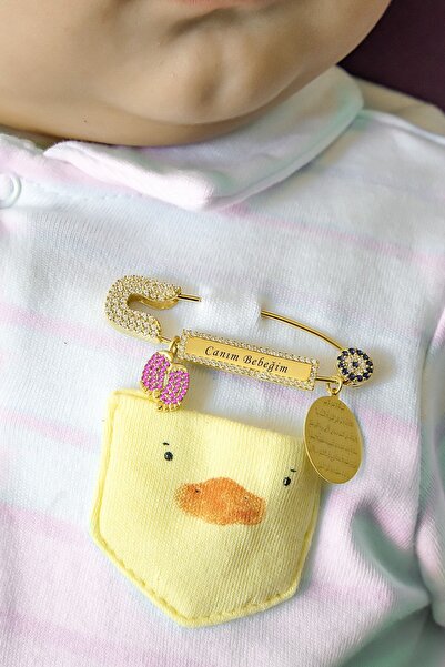 Papatya Silver Canım Bebeğim Yazılı Kız Bebek Iğnesi 14 Ayar Altın Kaplama 92...