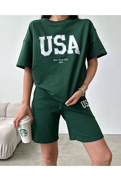 Sweetline USA T-Shirt Σορτς - Μπλουζάκι με μπλουζάκι με στάμπα με λαιμόκοψη