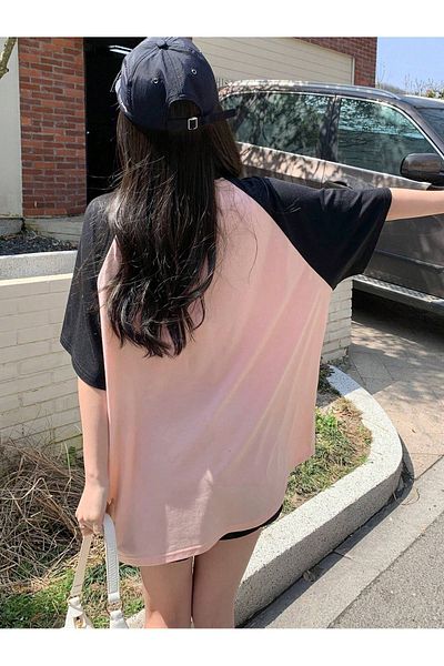DUBU BUTİK Sparkling You Single Jersey T-Shirt - Navy Blue Printed Oversize Crew Neck Raglan Sleeve T-Shirt