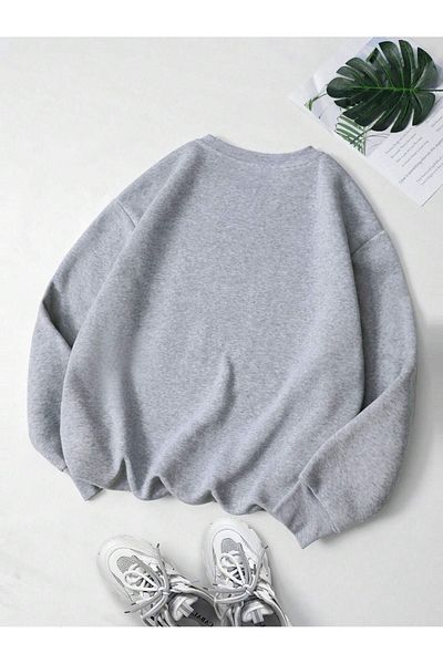 Sweetline Brooklyn 1631 New York Sweatshirt - Gray Printed Oversize Winter Thick Crew Neck