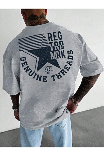 Sweetline T-shirt Genuine Threads Oversize Grey Printed T-shirt - Crew Neck μ...