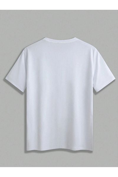 DUBU BUTİK Robotic Rabbit Single Jersey T-Shirt - White Printed Oversize Crew Neck T-Shirt