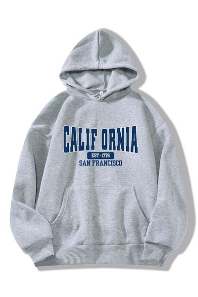 Sweetline Califor Ornia 1776 Grey Oversize Φούτερ - Χειμερινή χοντρή κουκούλα με στάμπα