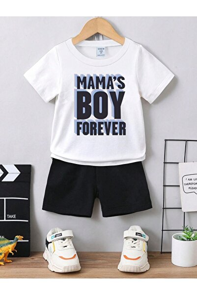 Sweetline Παιδικό σετ Mamas Boy Printed - Μαύρο σορτς και λευκό μπλουζάκι, Cr...