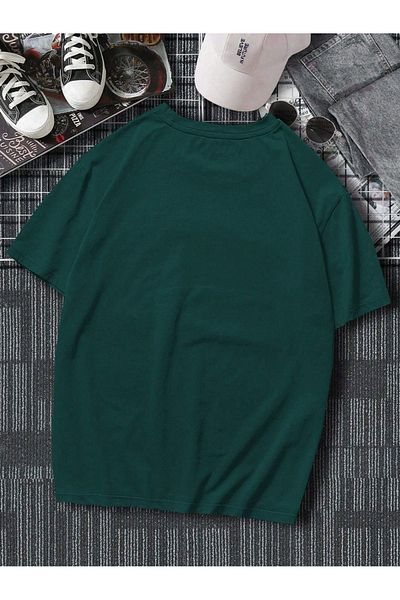 DUBU BUTİK Milano Single Jersey T-Shirt - Green Oversize Crew Neck Short Sleeve T-Shirt