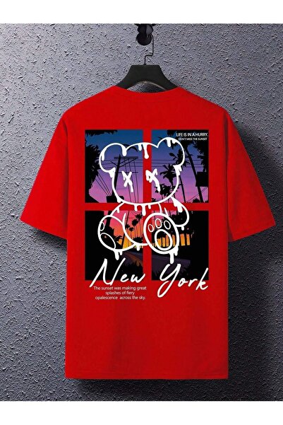 Sweetline Μπλουζάκι New York Bear Single Jersey - Κόκκινο εμπριμέ μπλουζάκι μ...