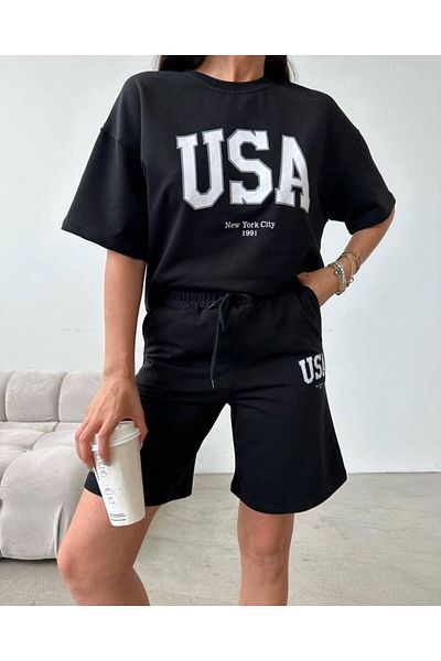 Sweetline USA T-Shirt Σορτς - Μπλουζάκι με μπλουζάκι με στάμπα με λαιμόκοψη