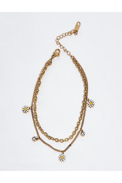 Kayra Daisy Detailed Anklet Gold