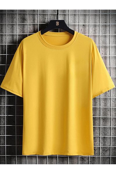 DUBU BUTİK Double Face Teddy Bear Single Jersey T-Shirt - Yellow Printed Oversize Crew Neck T-Shirt