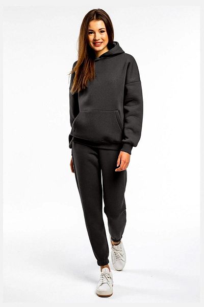 Sweetline Basic Απλό Σετ Φούτερ Jogger - Anthracite Oversize Raised Hooded