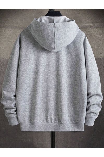 VBSVİBES New York Zippered Cardigan Sweatshirt - Gray Printed Oversize Winter Thick Hoodie