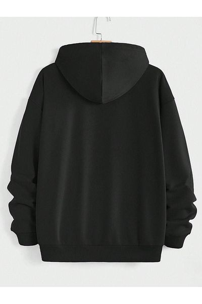 VBSVİBES New York Zippered Cardigan Sweatshirt - Black Printed Oversize Winter Thick Hoodie