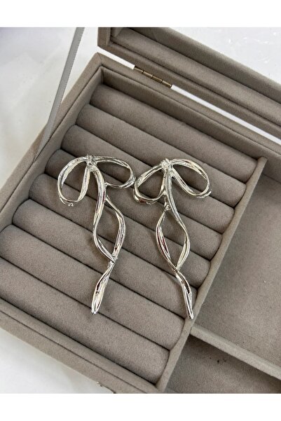 shop Silver Color Bow Steel Earrings