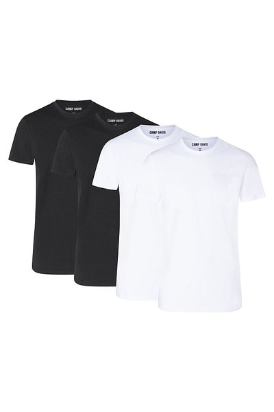 Camp David Herren T-Shirts, 4er Pack - Rundhals-T-Shirt 4P, Logo, Baumwoll-Stretch