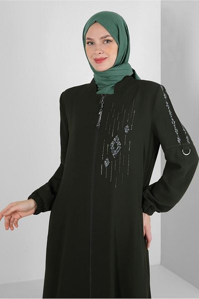Alvina STONE EMBROIDERED POCKET ZIPPERED TRENCH COAT 10756
