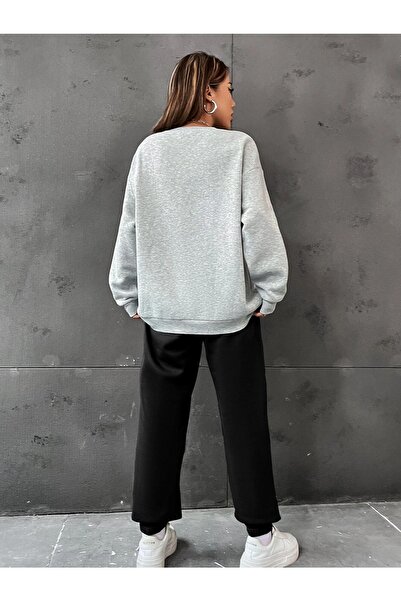 Mythologie Black Jogger Gray Sweatshirt Bottom Top Tracksuit Set Oversize Crew Neck