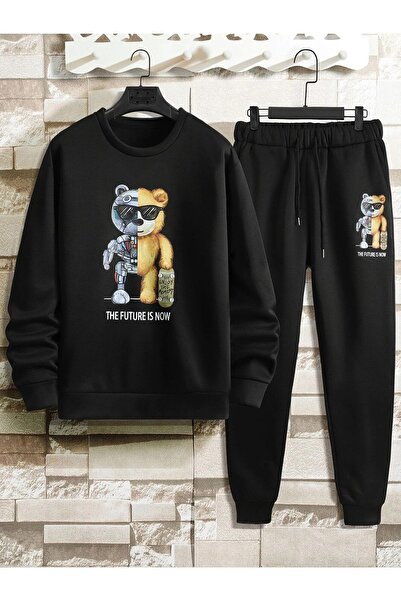 Mythologie The Future Is Now Black Jogger Black Sweatshirt Bottom Top Tracksuit Set Oversize Crew Neck