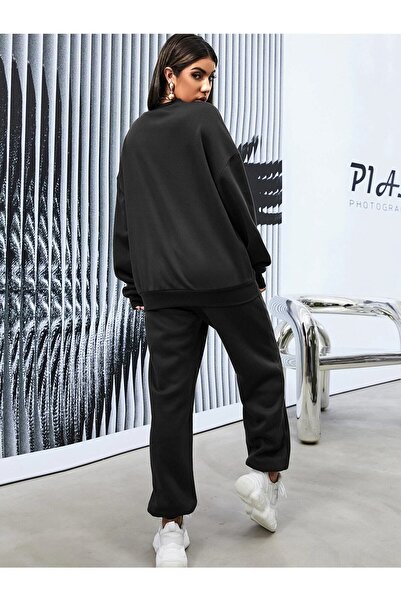 Mythologie Women's Black Brooklyn 1898 Bottom Top Tracksuit Set Oversize Crew Neck