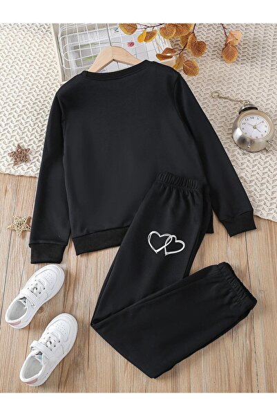 Mythologie Γυναικείο Σετ αθλητικής φόρμας με μαύρη καρδιά με φιγούρα στο κάτω μέρος, Oversize Crew Neck