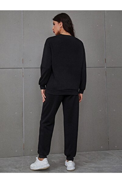 Mythologie Women's Black Vancouver Bottom Top Tracksuit Set Oversize Crew Neck