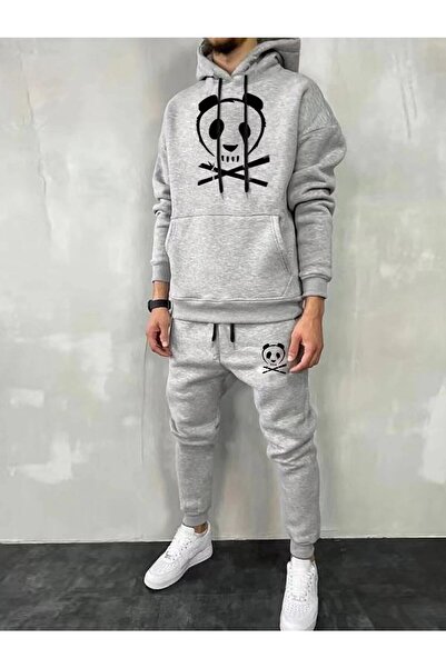 Mythologie Ανδρικό σετ αθλητικής φόρμας με λογότυπο γκρι Panda με κουκούλα