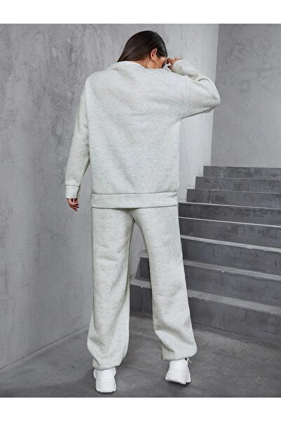 Mythologie Women's Gray Arizona Bottom Top Tracksuit Set Oversize Crew Neck