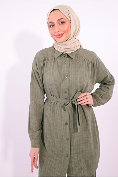 TRENDTESETTÜR Women's Khaki Belted Pants Suit t 2974