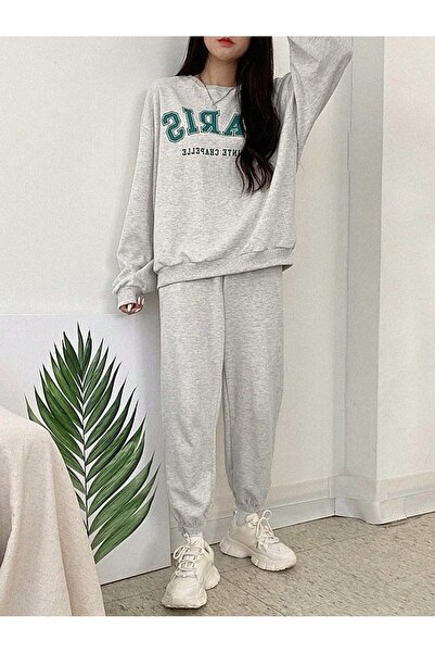 Mythologie Paris Sweatshirt Sweatpants Jogger - Σετ φόρμας με γκρι στάμπα στο κάτω μέρος