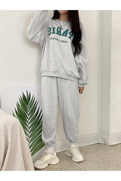 Mythologie Paris Sweatshirt Sweatpants Jogger - Σετ φόρμας με γκρι στάμπα στο κάτω μέρος