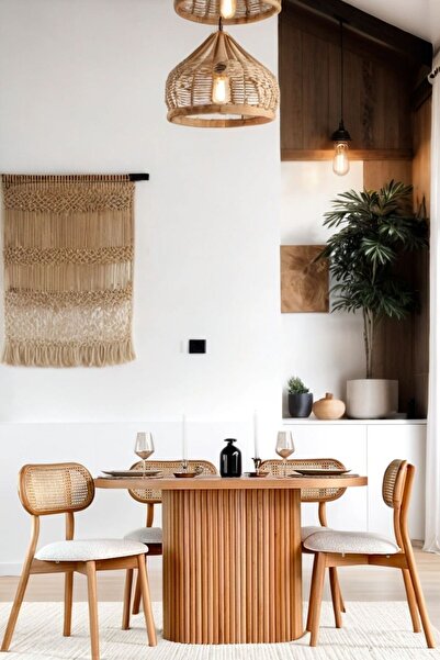 Woodenbend Cuba Natural Ahşap Masa Sandalye Takımı 80x130 – 4 Hazeran Sandaly...