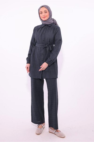 TRENDTESETTÜR Women's Gray (Antresite) Belted Trousers Suit t 2974